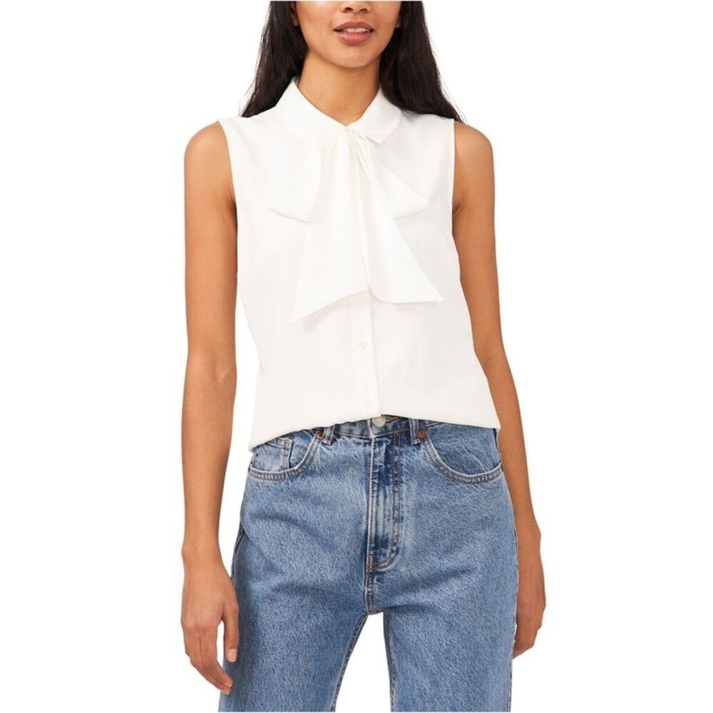 CeCe Womens Bow Sleeveless Blouse Top, White, XL, DM
